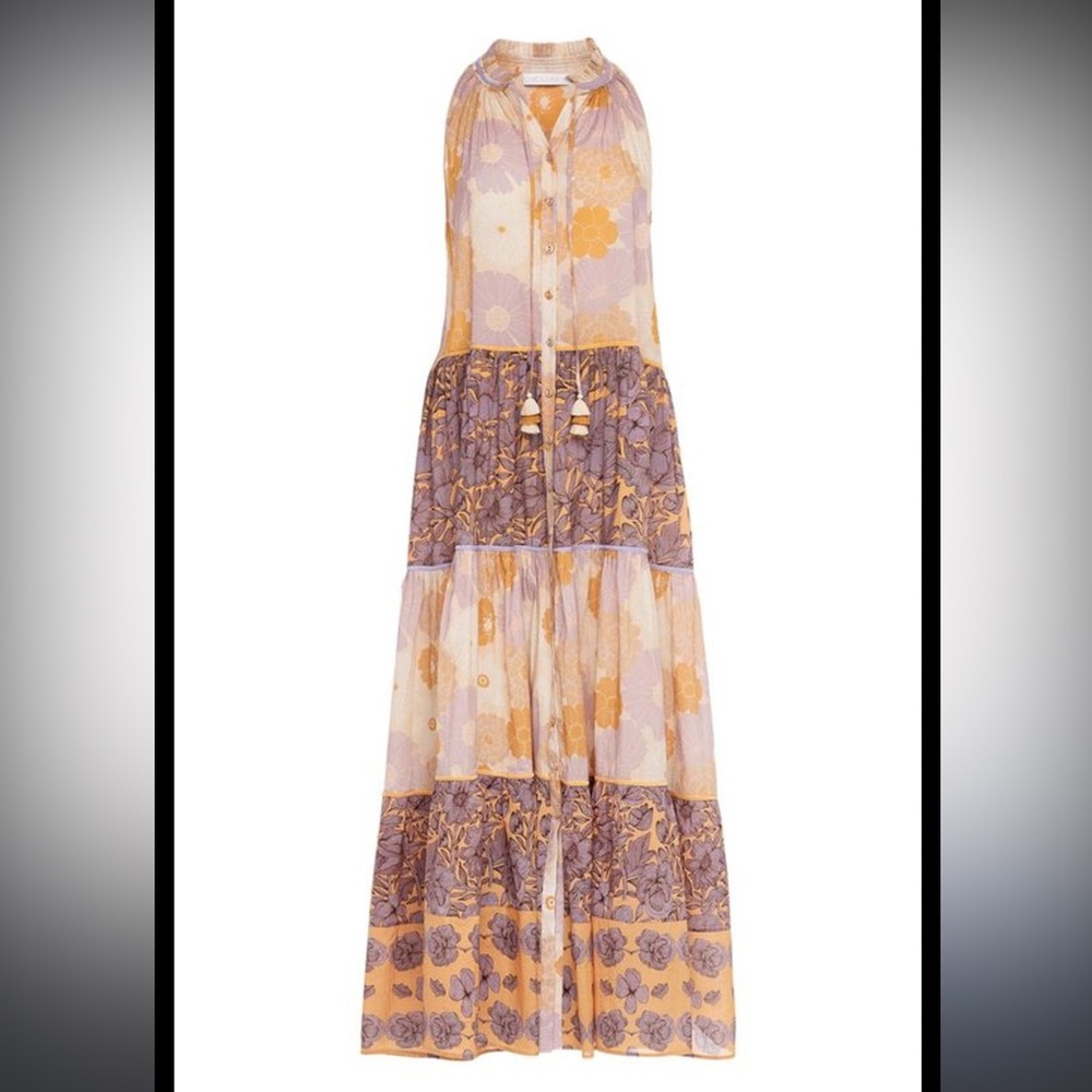 Floral Halter Maxi Dress - Purple and Orange